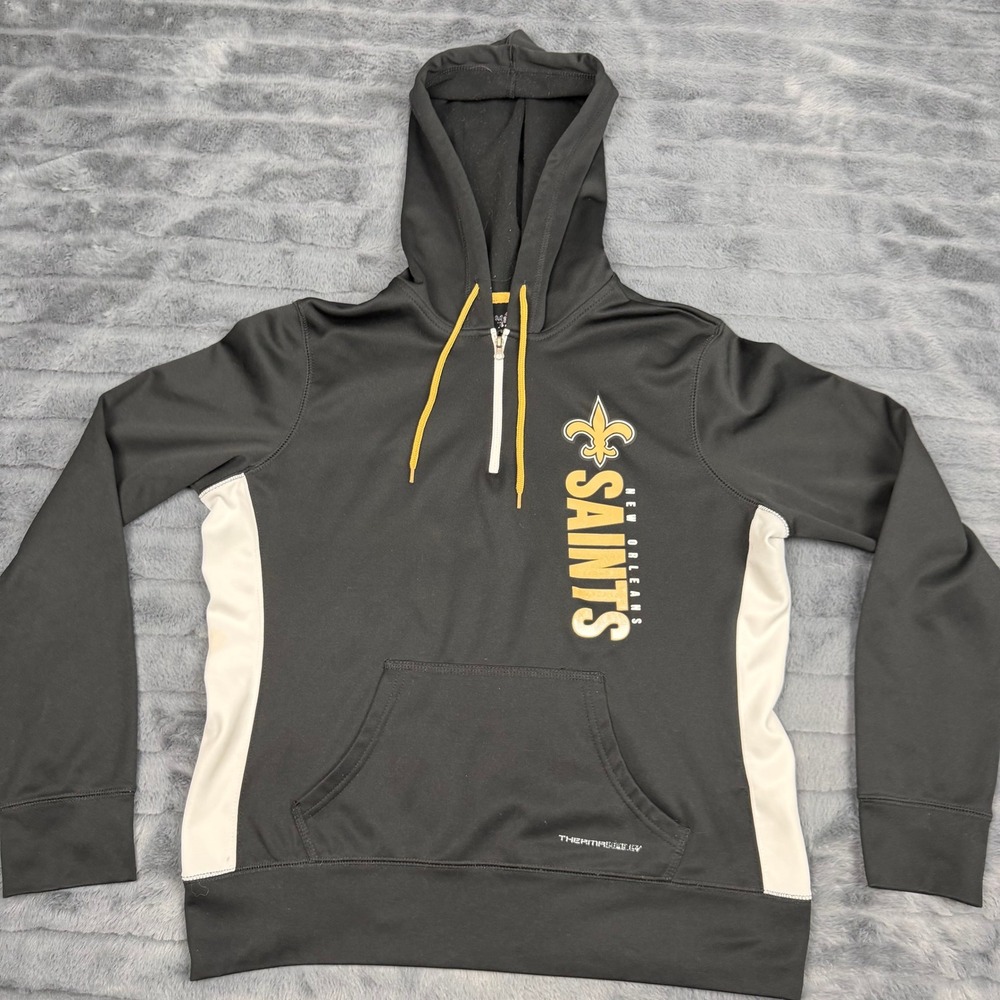 Majestic New Orleans Saints Hoodie Mens Small Black Therma Base Quarter Zip NFL